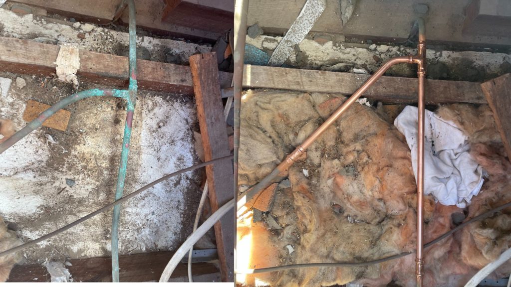 Before and After leak repaired.